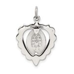 Sterling Silver Epoxy & Crystal Miraculous Medal Heart Pendant - Image 3