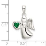Sterling Silver Angel w/Dark Green CZ Heart Pendant - Image 4