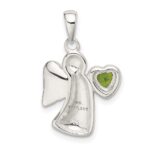 Sterling Silver Angel w/Light Green CZ Heart Pendant - Image 3