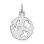 Sterling Silver Rhodium-plated Cut-out Heart, Cross, Anchor Charm
