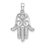 Sterling Silver Rhodium-plated CZ Chamseh Pendant