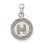 Sterling Silver Glitter Enamel Letter H Initial Circle Pendant
