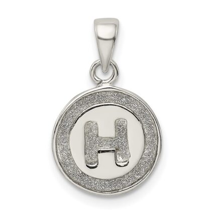 Sterling Silver Glitter Enamel Letter H Initial Circle Pendant