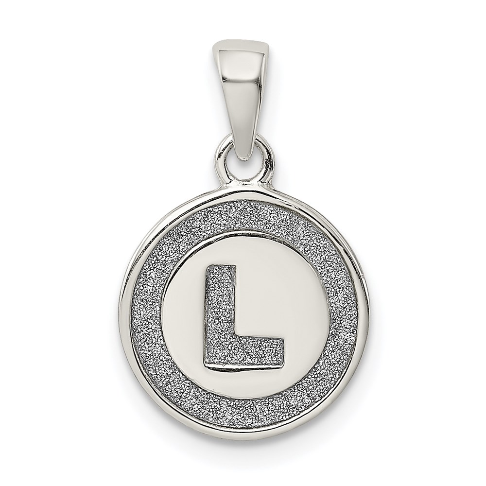 QC9180L.jpg Sterling Silver Glitter Enamel Letter L Initial Circle Pendant - Image 1