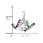 Sterling Silver Polished Red White & Green CZ Joy Pendant - Image 4