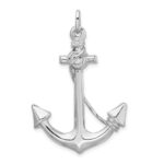 Sterling Silver Rhodium Plated Polished Anchor with Rope Charm - Image 3