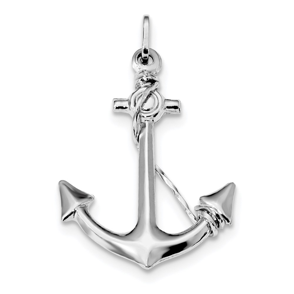 QC9259.jpg Sterling Silver Rhodium Plated Polished Anchor with Rope Charm - Image 1