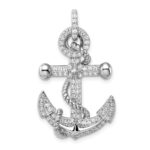 Sterling Silver Rhodium-plated CZ Anchor Pendant