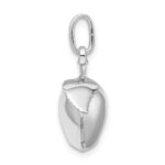 Sterling Silver Rhodium Plated Polished Puffed Apple w/ Leaf Charm - Image 2