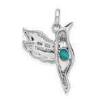 Sterling Silver Rhodium/Oxidized Recon. Turq/CZ Hummingbird Pendant - Image 3