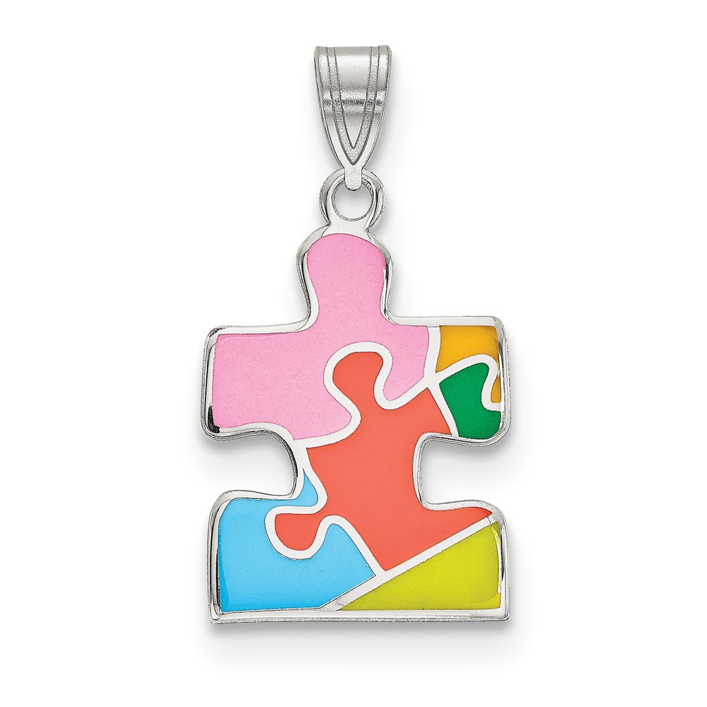 QC9337.jpg Sterling Silver Rhod-plated Enameled Autism Puzzle Piece Pendant - Image 1