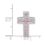 Sterling Silver Rhodium-plated Pink & White CZ Cross Chain Slide - Image 4