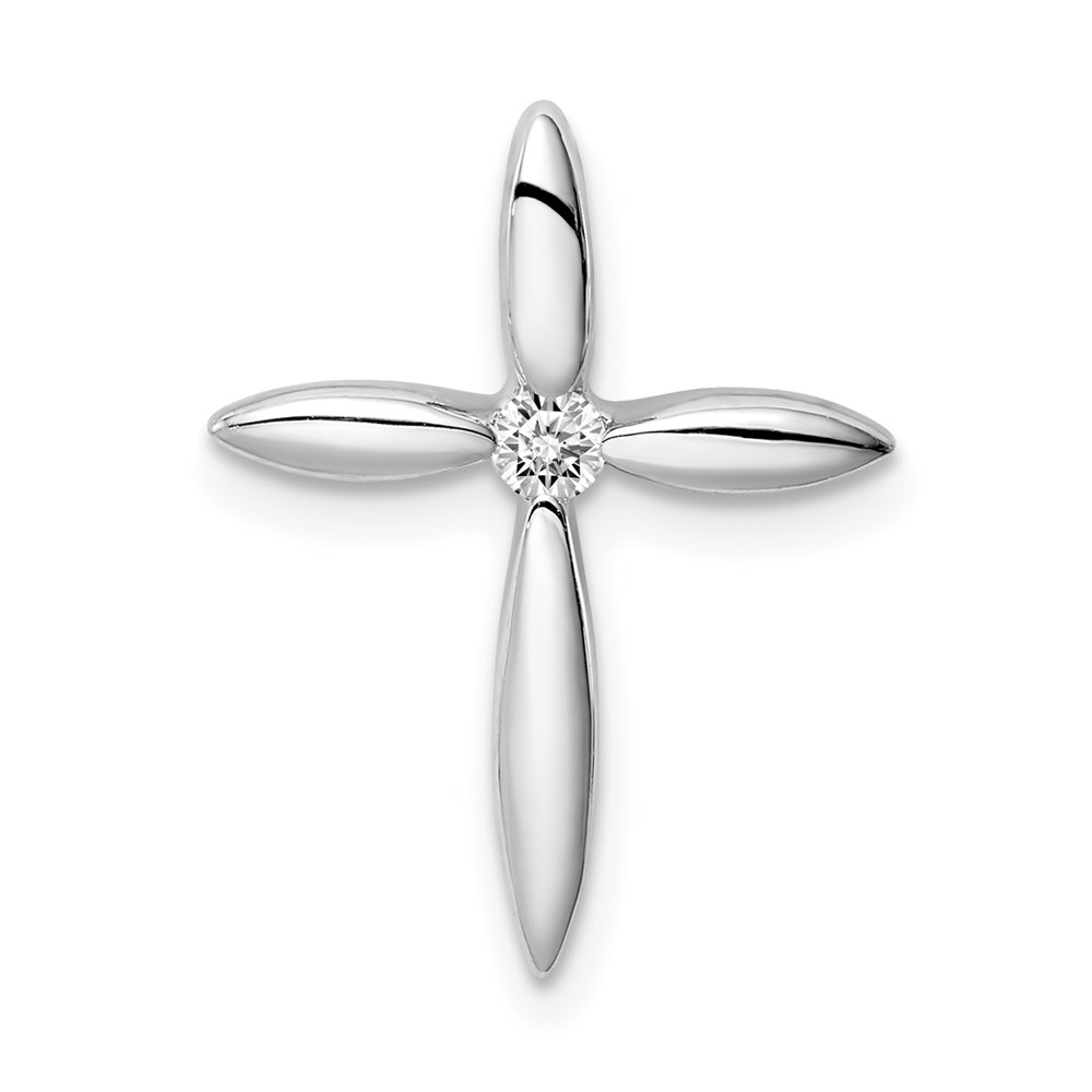 QC9391.jpg Sterling Silver Rhodium-plated Center CZ Passion Cross Chain Slide - Image 1