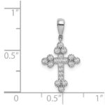 Sterling Silver Rhodium-plated Polished CZ Budded Cross Pendant - Image 4