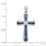 Sterling Silver Rhodium-plated CZ & Lab Cr. Blue Spinel Cross Pendant - Image 4