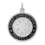 Sterling Silver Platinum-plated Enamel St. Christopher Medal