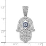 Sterling Silver Rhodium-plated Created Spinel & White CZ Hamsa Pendant - Image 4