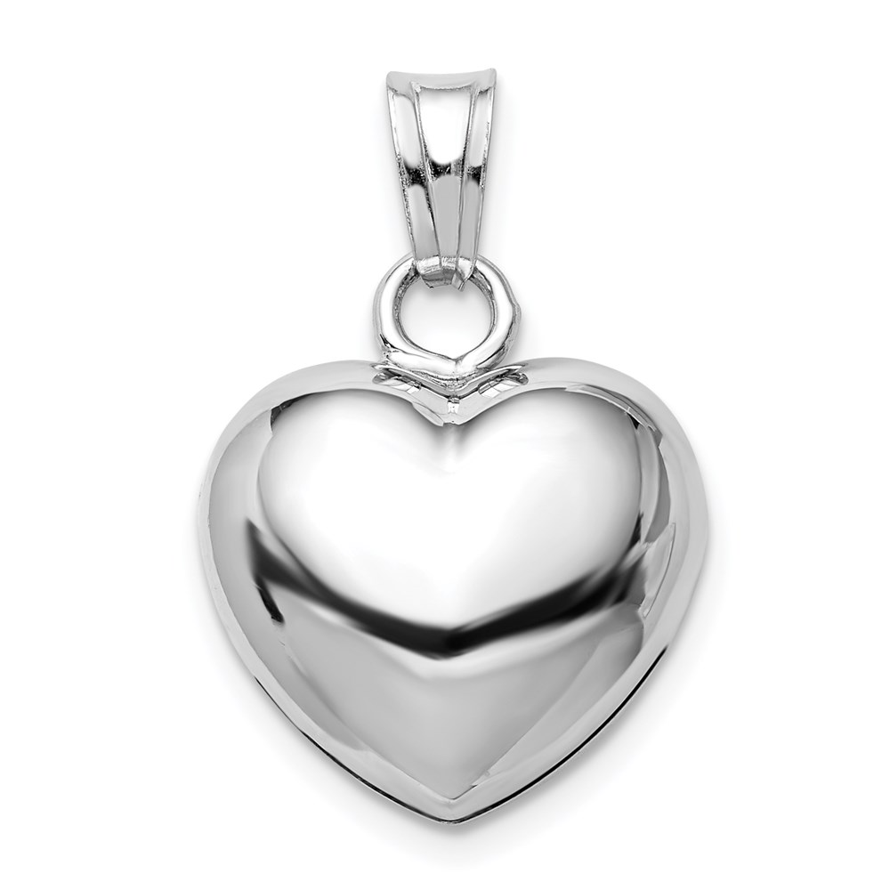 QC9455.jpg Sterling Silver Rhodium-plated Polished Bell inside Puffed Heart Pendant - Image 1