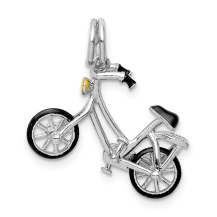 Sterling Silver Rhodium-plated Enameled Moveable Bicycle Pendant