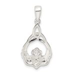 Sterling Silver Polished CZ Claddagh w/Trinity Knot Pendant - Image 3