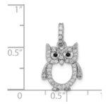 Sterling Silver Rhodium-plated CZ Owl Pendant - Image 4
