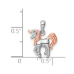Sterling Silver Rhodium-plated Rose Gold-plated 3D Unicorn Pendant - Image 4