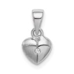 Sterling Silver Rhod-plated Polished & Satin CZ Heart Children's Pendant