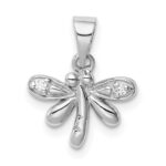 Sterling Silver Rhodium-plated Polished CZ Dragonfly Children's Pendant