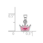 Sterling Silver RH-plated Pink Enameled Heart Crown Children's Pendant - Image 4