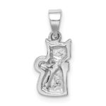 Sterling Silver RH-plated Polished White Enameled Cat Children's Pendant - Image 3