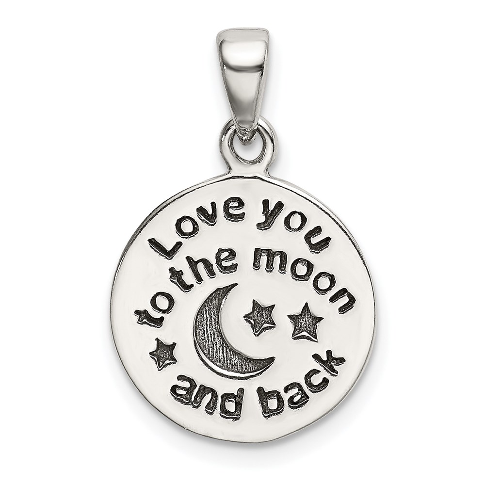 QC9762.jpg Sterling Silver LOVE YOU TO THE MOON Antiqued Star and Moon Pendant - Image 1