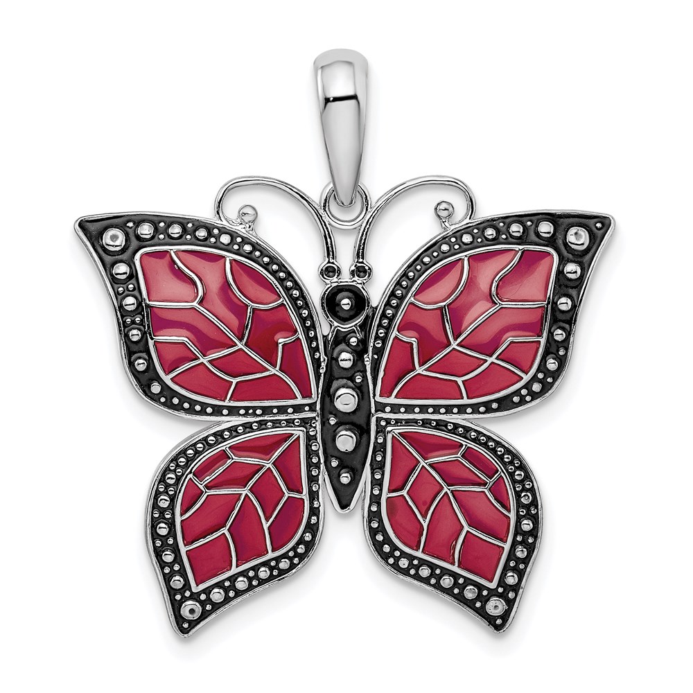 QC9772.jpg De-Ani Sterling Silver Rhodium-Plated Polished Enameled Purple Butterfly Pendant - Image 1