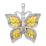 De-Ani Sterling Silver Rhodium-Plated Polished Enameled Yellow Butterfly Pendant - Image 3