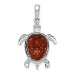 De-Ani Sterling Silver Rhodium-plated Polished Enameled Brown Sea Turtle Pendant - Image 3