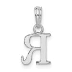 Sterling Silver Rhodium-plated Polished Block Initial -R- Pendant - Image 3