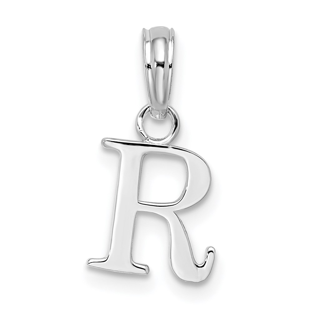 QC9792R.jpg Sterling Silver Rhodium-plated Polished Block Initial -R- Pendant - Image 1