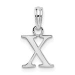 Sterling Silver Rhodium-plated Polished Block Initial -X- Pendant - Image 3