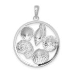 De-Ani Sterling Silver Rhodium-plated Polished Shells Round Pendant - Image 5