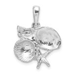 De-Ani Sterling Silver Rhodium-Plated Polished Shell Cluster Pendant - Image 4