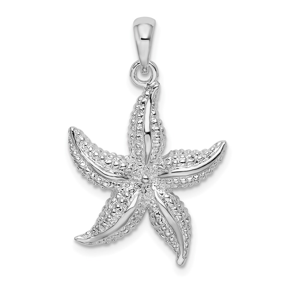 QC9836.jpg De-Ani Sterling Silver Rhodium-Plated Polished and Textured Starfish Pendant - Image 1