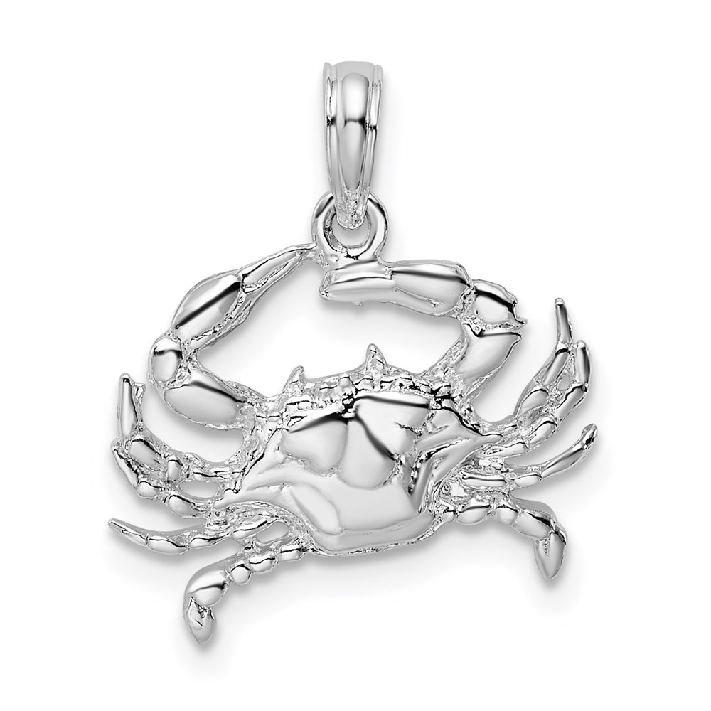 QC9850.jpg De-Ani Sterling Silver Rhodium-Plated Polished Blue Crab Pendant - Image 1