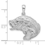 De-Ani Sterling Silver Rhodium-Plated Polished Jumping Bass Fish Pendant - Image 6