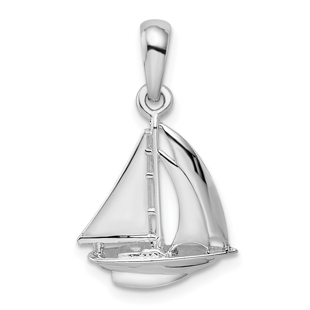 QC9872.jpg De-Ani Sterling Silver Rhodium-plated Polished 3D Sailboat Pendant - Image 1