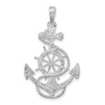 De-Ani Sterling Silver Rhodium-Plated Polished Anchor with Ships Wheel Pendant - Image 4
