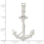 De-Ani Sterling Silver Rhodium-Plated Polished 3D Anchor with Rope Pendant - Image 2