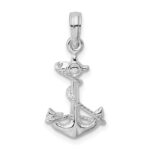 De-Ani Sterling Silver Rhodium-Plated Polished 3D Anchor with Rope Pendant - Image 5