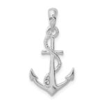 De-Ani Sterling Silver Rhodium-Plated Polished and Textured 3D Anchor with Rope Pendant - Image 4