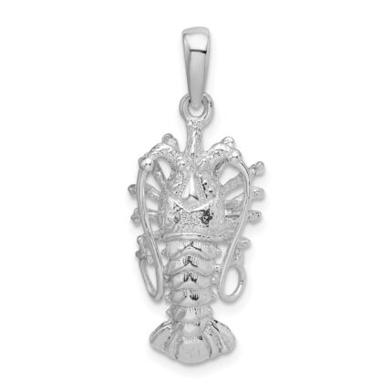 De-Ani Sterling Silver Rhodium-Plated Polished Medium Florida Lobster Pendant