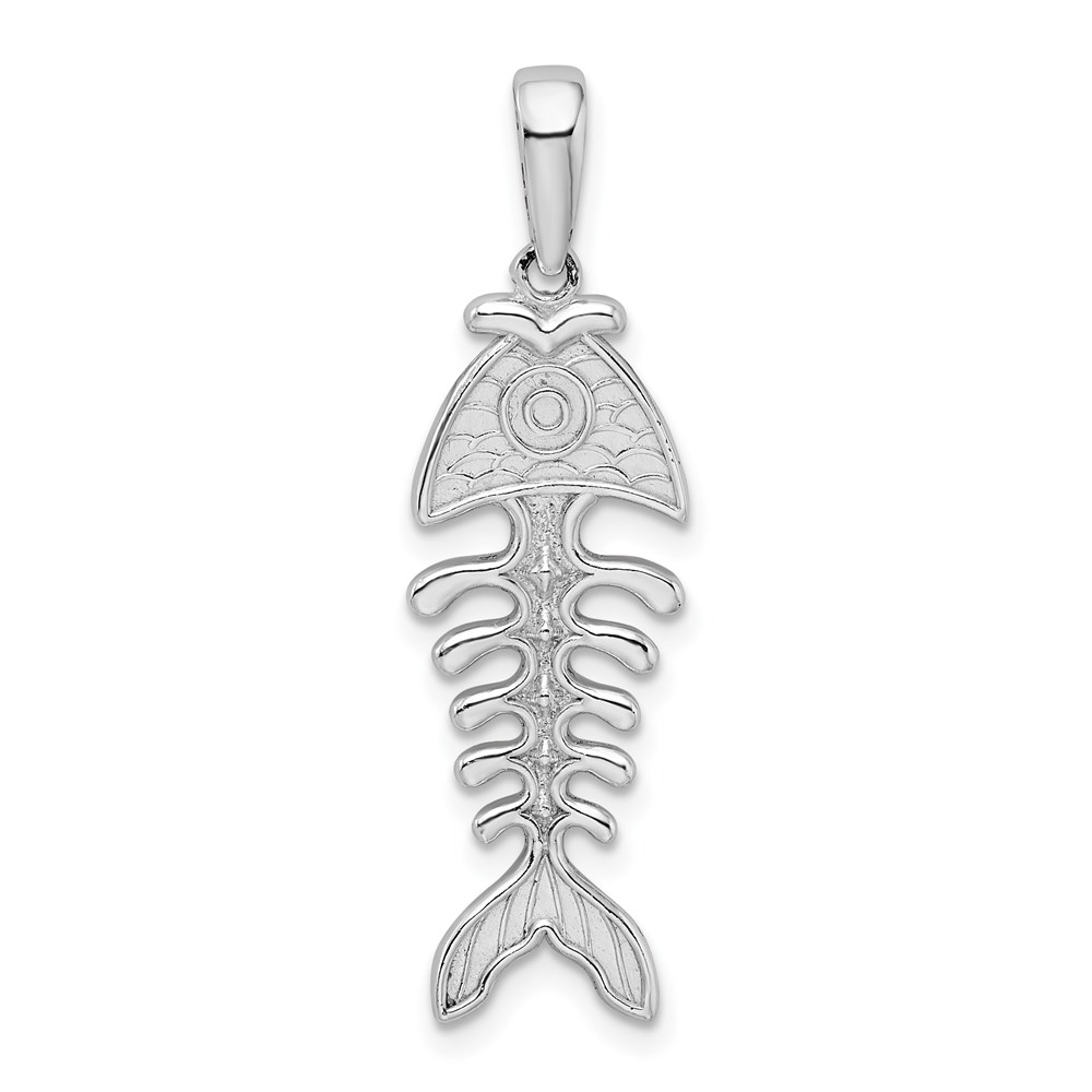 QC9912.jpg De-Ani Sterling Silver Rhodium-Plated Polished and Textured 3D Fishbone Pendant - Image 1
