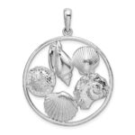De-Ani Sterling Silver Rhodium-plated Polished Shells in Circle Pendant